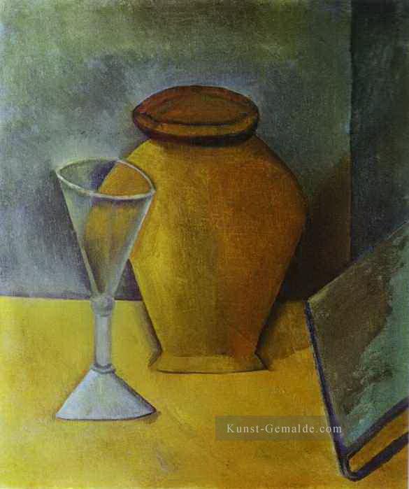 Pot Weinglas und Buch 1908 kubistisch Ölgemälde